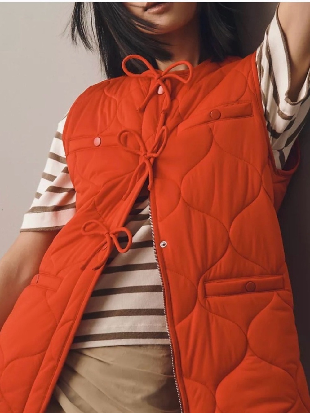 Avec Les Filles Red Quilted Tie-Front Vest